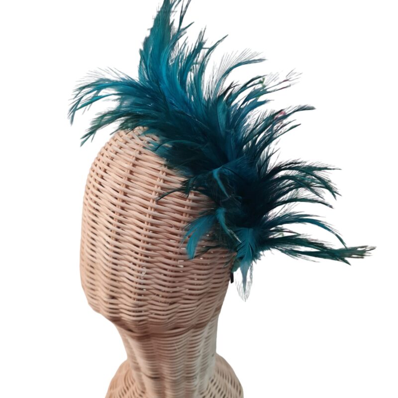 DIADEMA DE PLUMAS VERDE PETROLEO