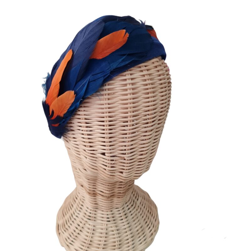 DIADEMA PLUMAS AZUL Y NARANJA