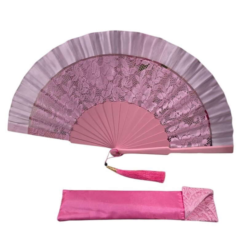 ABANICO DE ENCAJE ROSA