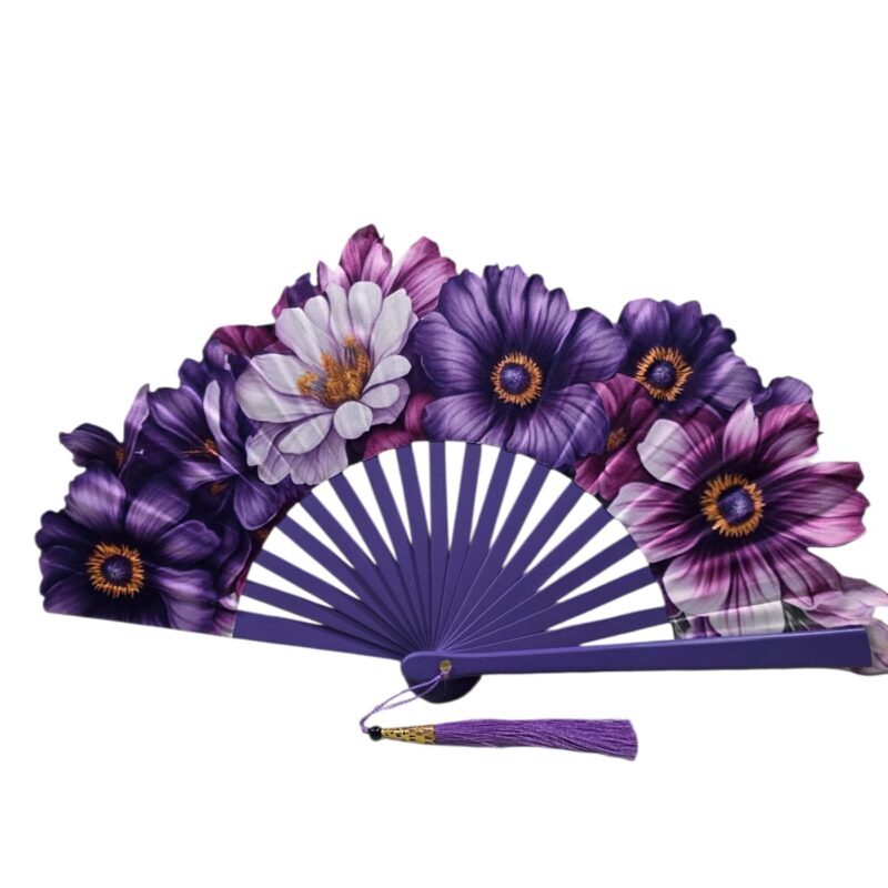 ABANICO FLORES MARGARITAS MORADAS